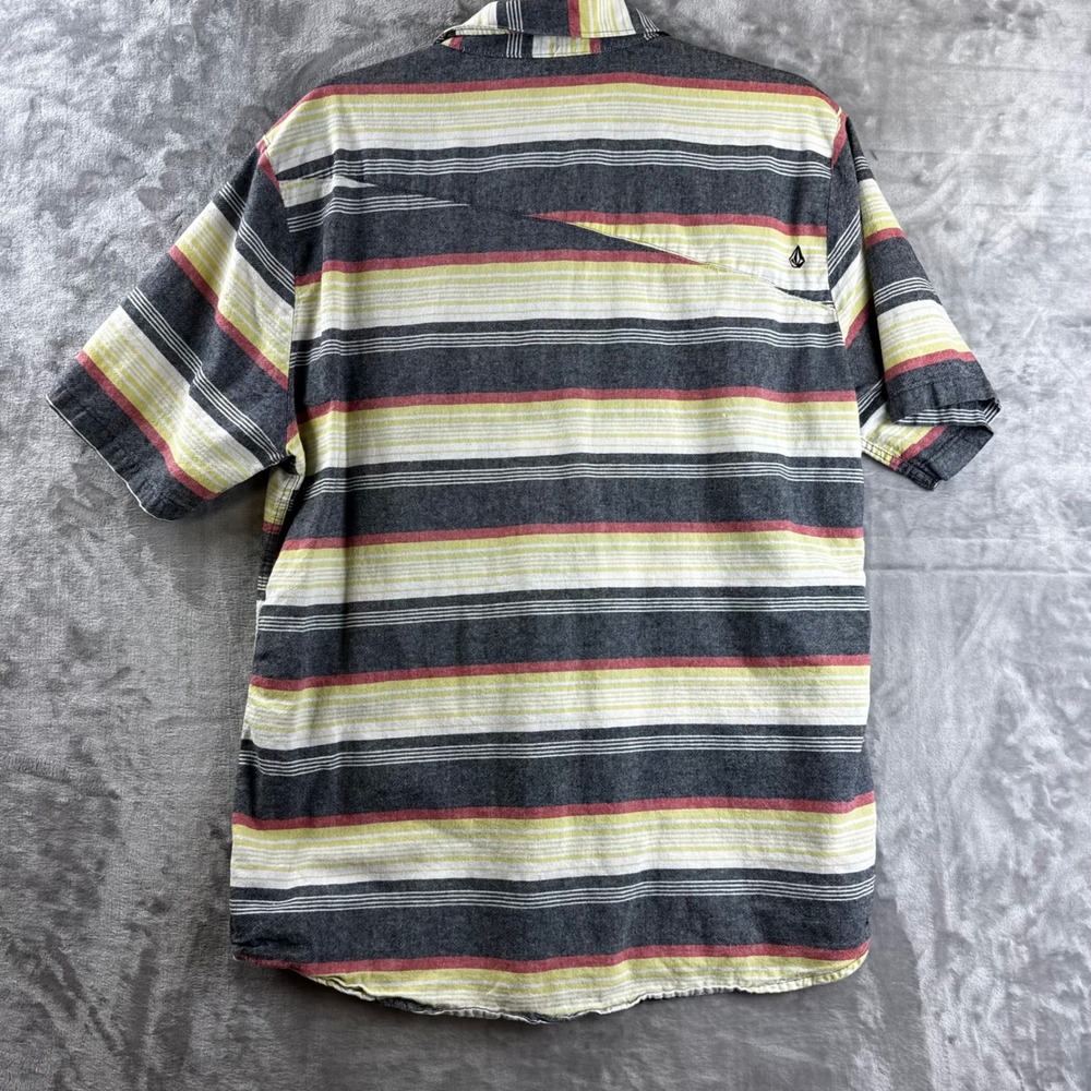 Volcom Horzy SS Shirt Men XL Gray Yellow Red Striped Slim Fit Cotton (1722) - Picture 6 of 10